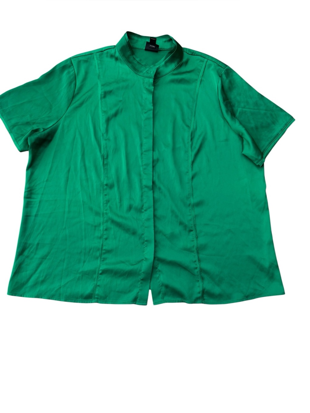 Worthington Green Short-Sleeve Mandarin Collar Button-Down Blouse